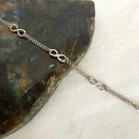 Sterling Silver 925 Italy Infinity Link Double Rolo Chain Bracelet Sz 7"-7.75" - Picture 15 of 16